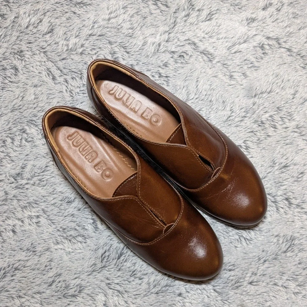 NEW Julia Bo Brown Oxfords Leather Laceless Slip On Size 38 US 7.5 8